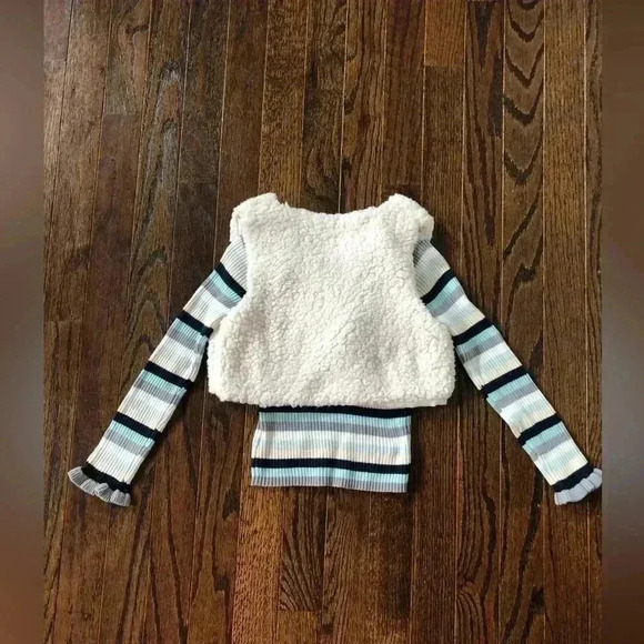 Cynthia Rowley Girls 4/4T Beige Sherpa Vest w/Striped Ribbed Long-Sleeve Tee NWT - Picture 7 of 8